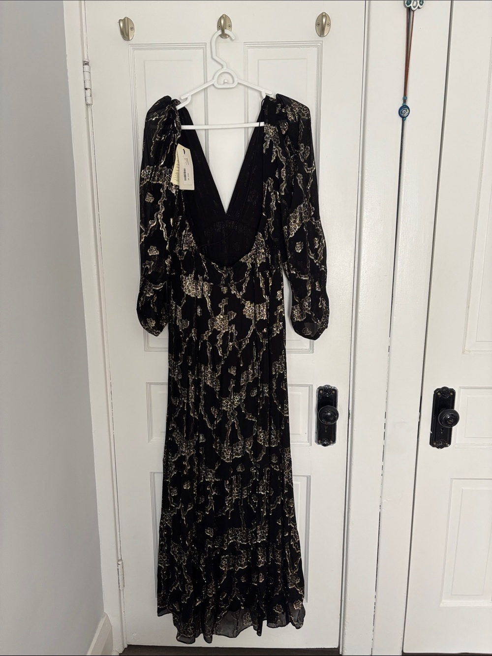 Ba&sh Dina dress. Black and Gold V-Neck Long Sleeve Maxi Dress - Picture 7 of 7